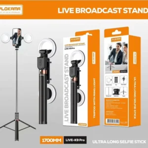 Plokama LIVE-K9 Pro 1700mm Ultra Long Selfie Stick with Tripod Stand & Ring Light – Adjustable, Portable for Mobile Vlogging & Live Streaming