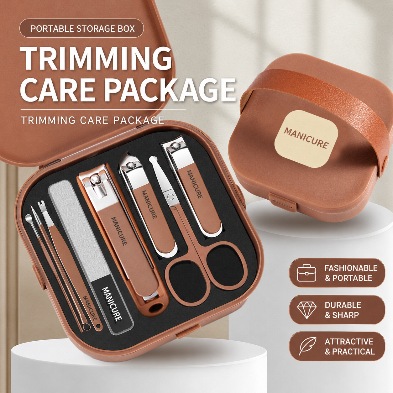 Premium 8-Piece Manicure and Pedicure Set | Stainless Steel Nail Clippers & Grooming Kit with Elegant Portable Travel Case