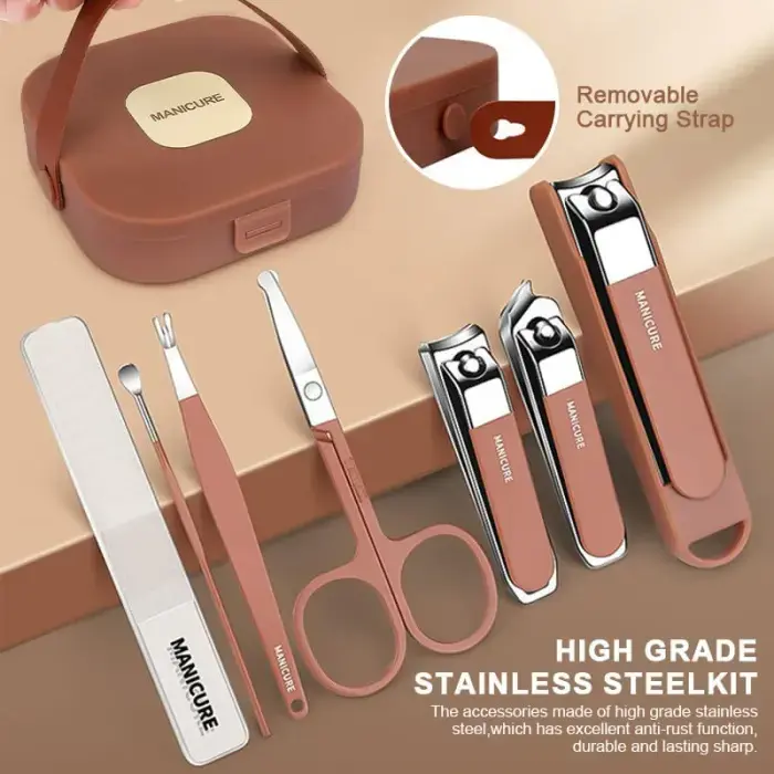 Premium 8-Piece Manicure and Pedicure Set | Stainless Steel Nail Clippers & Grooming Kit with Elegant Portable Travel Case - Image 3